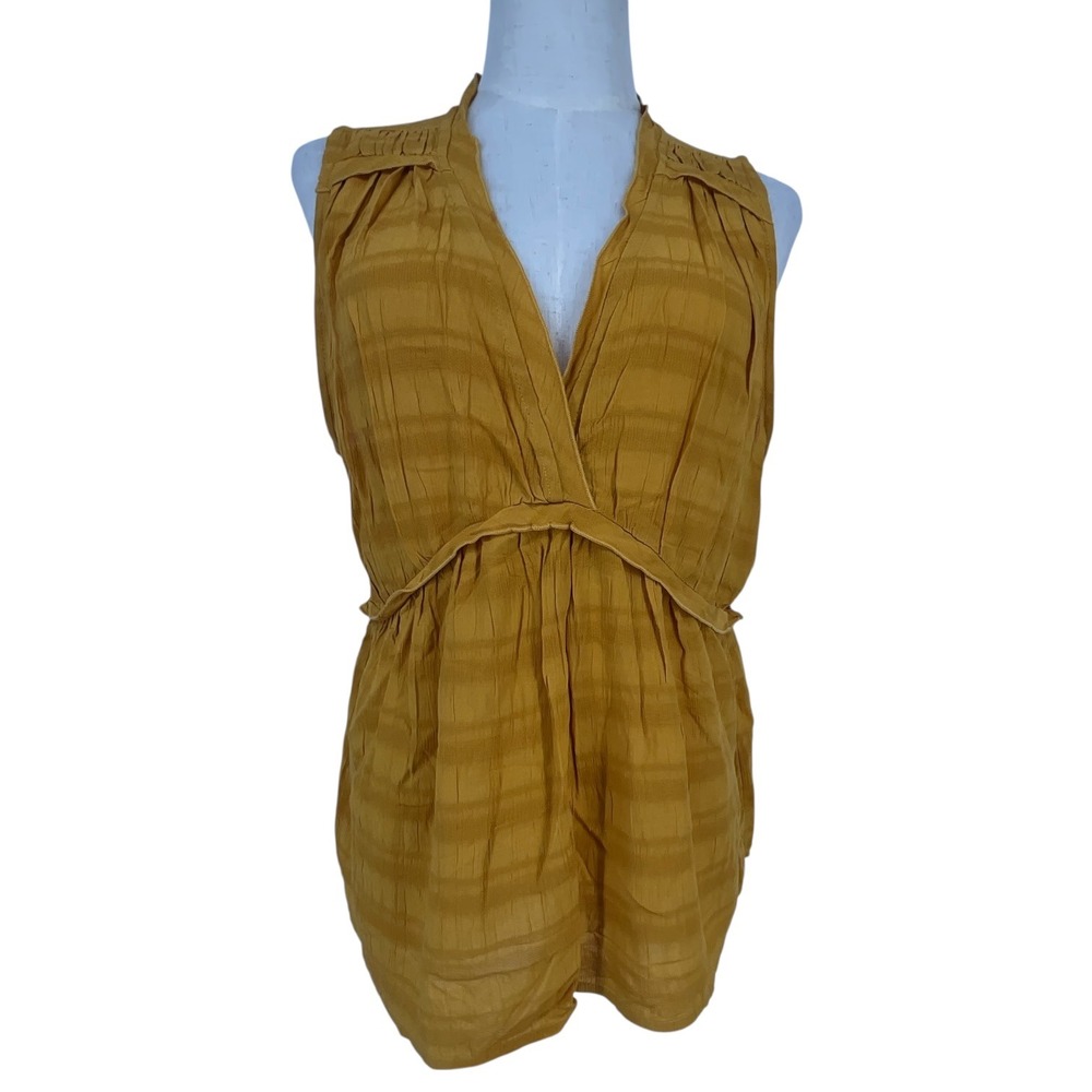 Lucky Brand Mustard‎ Yellow Striped Sleeveless V-Neck Empire Waist Top M boho